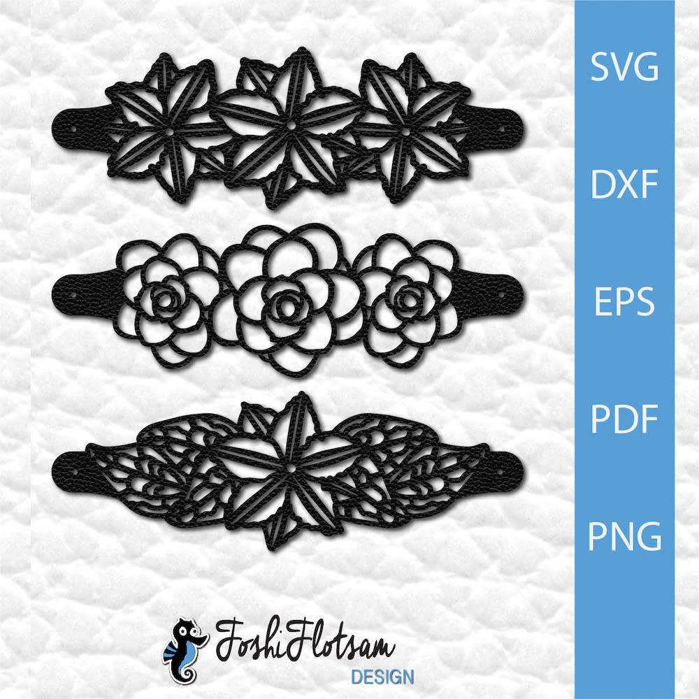 Bracelet SVG - Flower SVG bracelet bundle 2 3 flower bracelet SVG cut file designs of different variations.